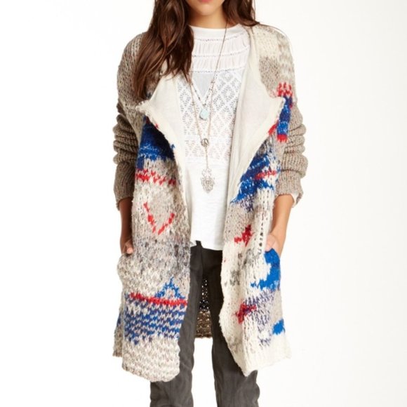 FREE PEOPLE Fireworks Alpaca Knit Wool Silk Cardigan Heavyweight Coat EUC sz S - Picture 2 of 16